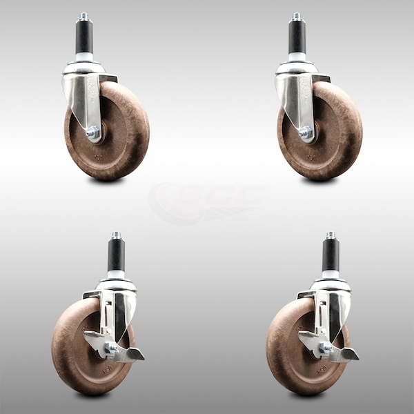 Service Caster 5 Inch 316SS High Temp Glass Filled Nylon 1-1/8 Inch Stem Caster Brake SCC, 2PK SCC-SS316EX20S514-GFNSHT-2-TLB-2-118 - main